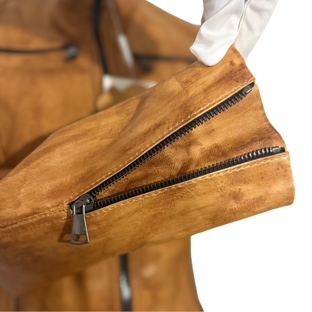 Florence Moon Italy Women’s Leather Moto Jacket - Cognac– XS -NWT - Picture 8 of 13